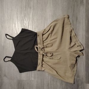 Shein Two Tone Ribbed Panel Tie Romper